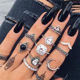 IPARAM Bohemian Vintage Gold Crystal Geometric Joint Ring Set for Women Star Moon Personality Design Ring Set Party Jewelry Gift