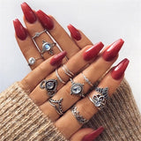 IPARAM Bohemian Vintage Gold Crystal Geometric Joint Ring Set for Women Star Moon Personality Design Ring Set Party Jewelry Gift
