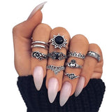IPARAM Bohemian Vintage Gold Crystal Geometric Joint Ring Set for Women Star Moon Personality Design Ring Set Party Jewelry Gift