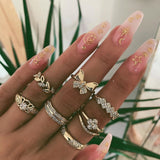 IPARAM Bohemian Vintage Gold Crystal Geometric Joint Ring Set for Women Star Moon Personality Design Ring Set Party Jewelry Gift