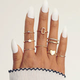 IPARAM Bohemian Vintage Gold Crystal Geometric Joint Ring Set for Women Star Moon Personality Design Ring Set Party Jewelry Gift