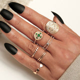 IPARAM Bohemian Vintage Gold Crystal Geometric Joint Ring Set for Women Star Moon Personality Design Ring Set Party Jewelry Gift