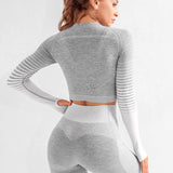 Women Sports Wear Seamless Gym Clothing Long Sleeve Yoga Set Women Ombre Legging Set High Waisted Gym Wear Tight Work out Suit
