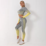 Women Sports Wear Seamless Gym Clothing Long Sleeve Yoga Set Women Ombre Legging Set High Waisted Gym Wear Tight Work out Suit