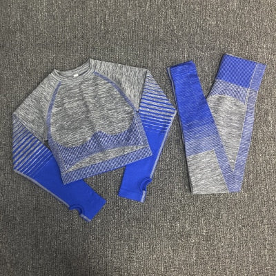Women Sports Wear Seamless Gym Clothing Long Sleeve Yoga Set Women Ombre Legging Set High Waisted Gym Wear Tight Work out Suit