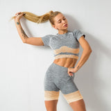 Women Sports Wear Seamless Gym Clothing Long Sleeve Yoga Set Women Ombre Legging Set High Waisted Gym Wear Tight Work out Suit