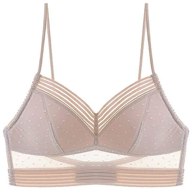New Sexy Low Back Lace Bralette White Backless Bra Dot Mesh Ultra Thin Underwear Women Lingerie Sexy Tank Tops Bra