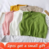 Autumn Sweater Vest Women's Vest  Sweater Korean Elegant Student V-neck Pullover Loose Casual Knitting Tops Outerwear Vest