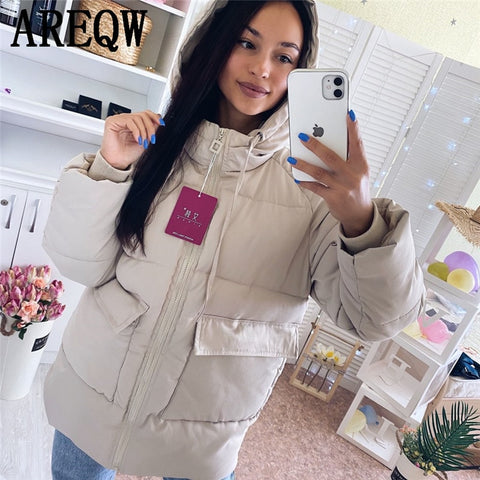 2020 Autumn Winter Cotton Parkas Oversized Coats and Jackets Womens Outerwear Hooded Puffer Jacket