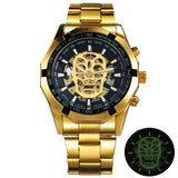 WINNER Official Automatic GOLD Watch Men Steel Strap Skeleton Mechanical Skull Watches Top Brand Luxury Dropshipping Wholesale