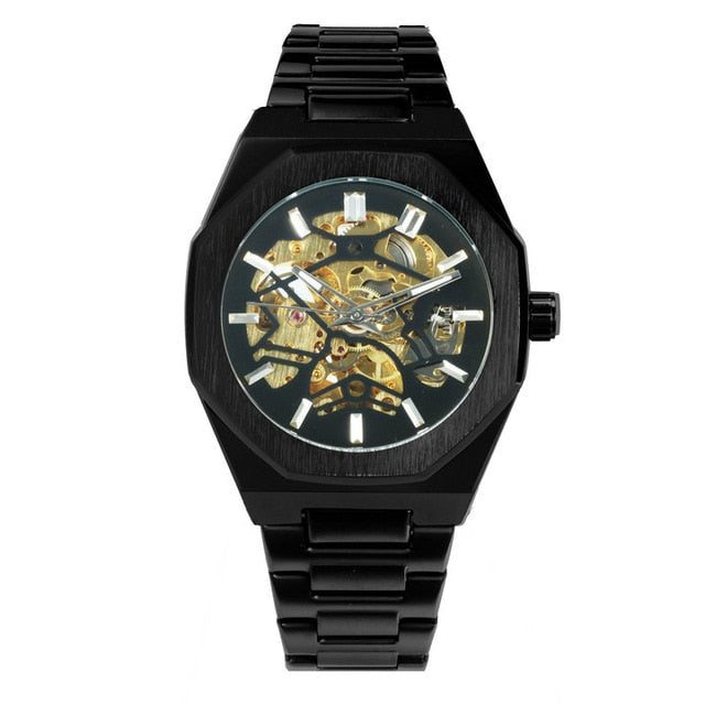 WINNER Official Automatic GOLD Watch Men Steel Strap Skeleton Mechanical Skull Watches Top Brand Luxury Dropshipping Wholesale
