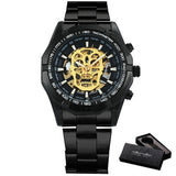 WINNER Official Automatic GOLD Watch Men Steel Strap Skeleton Mechanical Skull Watches Top Brand Luxury Dropshipping Wholesale