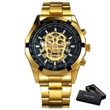 WINNER Official Automatic GOLD Watch Men Steel Strap Skeleton Mechanical Skull Watches Top Brand Luxury Dropshipping Wholesale