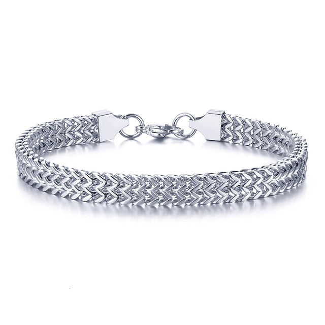 STYLISH STAINLESS STEEL BALI FOXTAIL CHAIN BRACELET FOR MEN DOUBLE FRANCO LINK CHAINS BRACELETS ARMBAND MALE JEWELRY