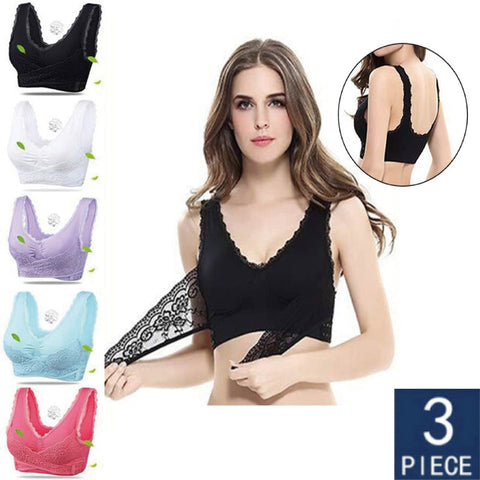 3pcs/set Push Up Bras for Women Lace Solid Color Cross Side Buckle Wireless Plus Size Women Sleep Bra Soft Bralette Top