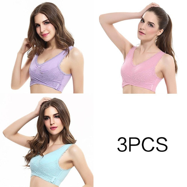 3pcs/set Push Up Bras for Women Lace Solid Color Cross Side Buckle Wireless Plus Size Women Sleep Bra Soft Bralette Top
