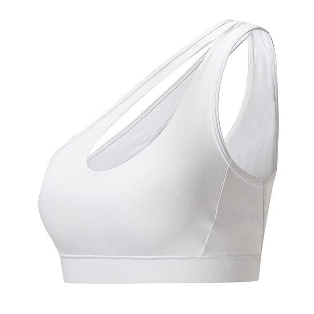 SEXYWG Sexy One Shoulder Solid Sports Bra Women Fitness Yoga Bras Gym Padded Sport Tops Athletic Vest Running Push Up Brassieres