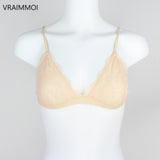 VRAIMMOI Sexy Lace Thin Triangle Bra For Women Wireless Lingerie Underwear Transparent Solid White/Black Bralette