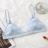 VRAIMMOI Sexy Lace Thin Triangle Bra For Women Wireless Lingerie Underwear Transparent Solid White/Black Bralette
