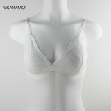 VRAIMMOI Sexy Lace Thin Triangle Bra For Women Wireless Lingerie Underwear Transparent Solid White/Black Bralette