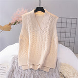 New Vest Women Solid Short Loose Trendy Korean Style Sleeveless Knitted V-Neck All-match Female Coats Simple Leisure Outwear