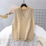 New Vest Women Solid Short Loose Trendy Korean Style Sleeveless Knitted V-Neck All-match Female Coats Simple Leisure Outwear