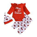 Lovely Kids Baby Girl Boy My First Christmas Letter Romper Pant Hat Outfits Xmas Set Autumn Clothing