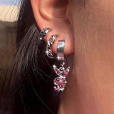 New ins Hip-hop Rabbit Earrings Full Rhinestone Rabbit Dangle Earring Stainless Steel Ear Buckle For Women Men Fashion Jewelry