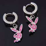 New ins Hip-hop Rabbit Earrings Full Rhinestone Rabbit Dangle Earring Stainless Steel Ear Buckle For Women Men Fashion Jewelry
