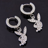 New ins Hip-hop Rabbit Earrings Full Rhinestone Rabbit Dangle Earring Stainless Steel Ear Buckle For Women Men Fashion Jewelry