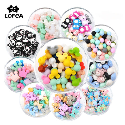 LOFCA 5pcs Cute Silicone Beads Food Grade Raccoon Teether Animal BPA-Free  Baby Teething Toy Pacifier Chain Accessories