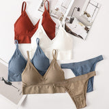 Women Bra Panties Set Sexy G-String Push Up Lingerie Seamless Active Bra Streetwear Padded Fitness Female Crop Top Underwear Set