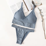Women Bra Panties Set Sexy G-String Push Up Lingerie Seamless Active Bra Streetwear Padded Fitness Female Crop Top Underwear Set