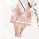 Women Bra Panties Set Sexy G-String Push Up Lingerie Seamless Active Bra Streetwear Padded Fitness Female Crop Top Underwear Set