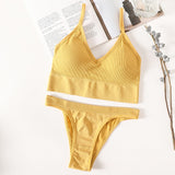 Women Bra Panties Set Sexy G-String Push Up Lingerie Seamless Active Bra Streetwear Padded Fitness Female Crop Top Underwear Set