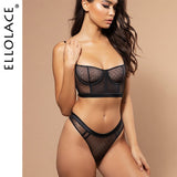 Ellolace Sexy Lace Underwear Lingerie Set Women Bra Brief Sets Mesh Transparent Bra Black White Women's Underwear Lingerie Sets