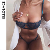 Ellolace Sexy Women's Underwear Lingerie Transparent Bra Low Cup Lace Underwear Set Lenceria Sexy Lingerie Set Bra And Panty Set