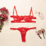 Ellolace Sexy Women's Underwear Lingerie Transparent Bra Low Cup Lace Underwear Set Lenceria Sexy Lingerie Set Bra And Panty Set