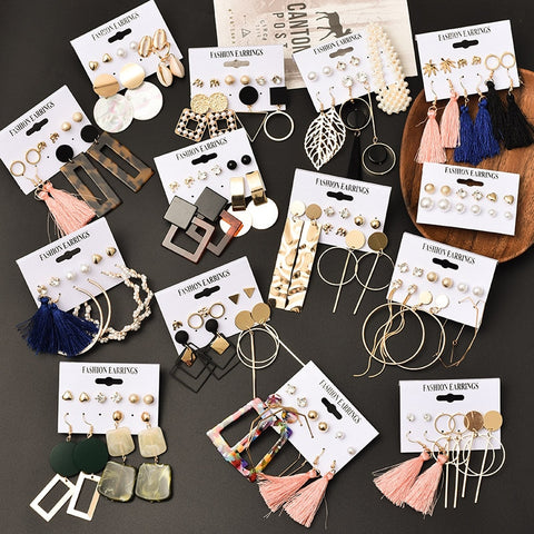 Hot Sale Fashion Bohemian Earrings Set For Women Round Geometric Drop Earring 2020 Pearl Earrings Set Female Fashion Jewelry
