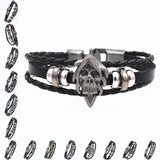 DGW Multilayer Bracelet Men Casual Fashion Braided Leather Bracelets For Women Wood Bead Bracelet Punk Rock Men Jewelry