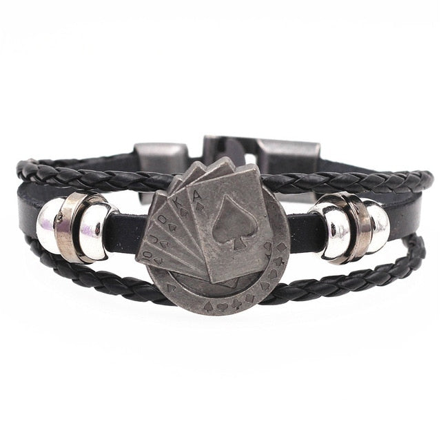 DGW Multilayer Bracelet Men Casual Fashion Braided Leather Bracelets For Women Wood Bead Bracelet Punk Rock Men Jewelry