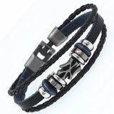 DGW Multilayer Bracelet Men Casual Fashion Braided Leather Bracelets For Women Wood Bead Bracelet Punk Rock Men Jewelry