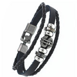DGW Multilayer Bracelet Men Casual Fashion Braided Leather Bracelets For Women Wood Bead Bracelet Punk Rock Men Jewelry