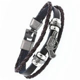 DGW Multilayer Bracelet Men Casual Fashion Braided Leather Bracelets For Women Wood Bead Bracelet Punk Rock Men Jewelry