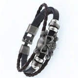 DGW Multilayer Bracelet Men Casual Fashion Braided Leather Bracelets For Women Wood Bead Bracelet Punk Rock Men Jewelry