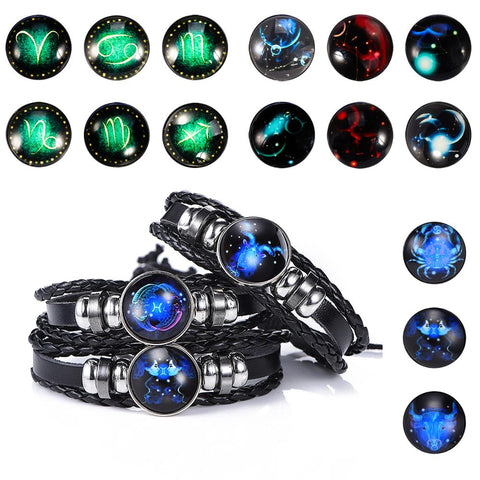 DropShiping Gemini Cancer Leo Virgo Libra Scorpio 12 Constellation Black punk Leather Bracelet Zodiac Bracelet for Men Women