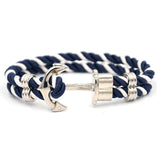Men Anchor Bracelet  Made of Nylon in Navy Blue und Anchor Made of Brass