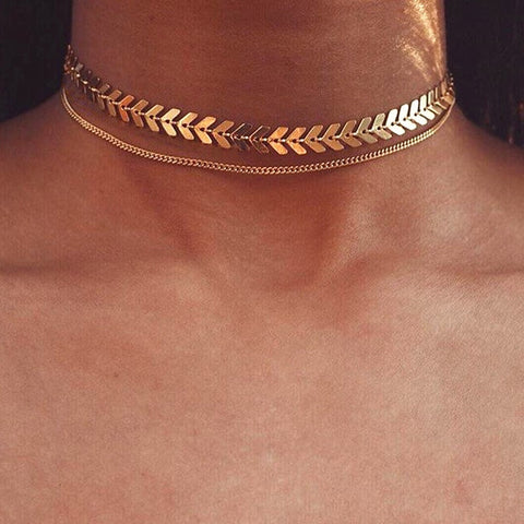 SUMENG 2020 New Fashion Chain Choker Two Layers Necklaces Fishbone Airplane Shape Gold Color Necklace Flat Chain jewelry