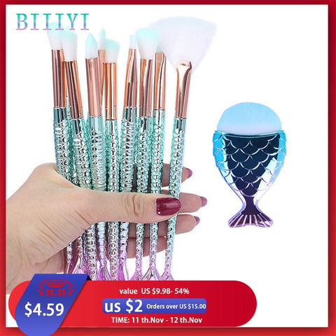 Makeup Brushes Kit Natural Tool Mermai Pencil Cosmetics Foundation Artist Mermaid Highlighter Face Set Of Bronzer Eyeshadow Lip