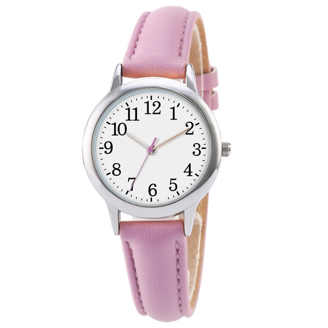 Japan Quartz Movement Arabic Numbers Easy Reading Leather Straps Lady Women Watch Candy Color Simple Dial